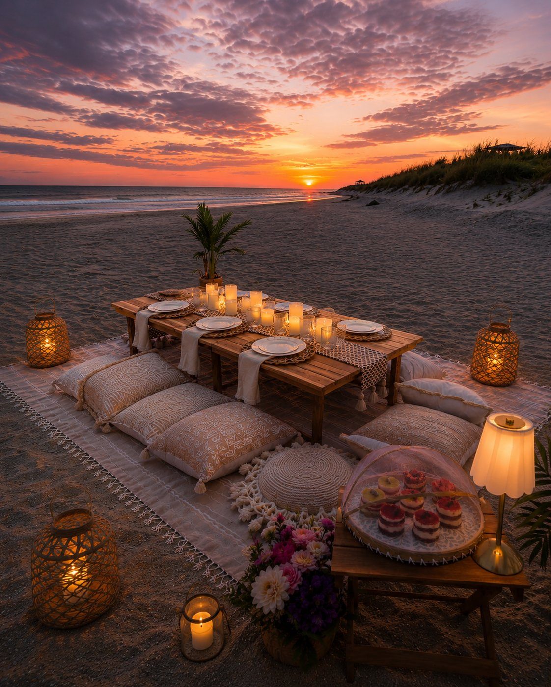 Beach gathering setup for six